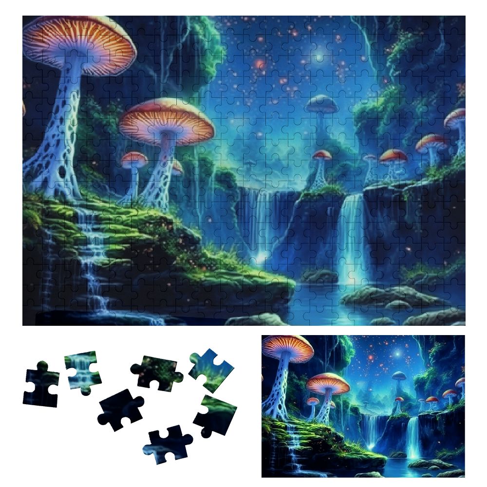 Chilfamy Waterfall Mushrooms Stars Print Wooden Jigsaw Puzzle for ...