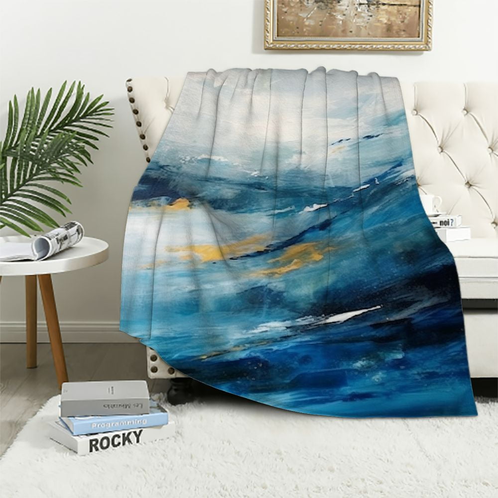 Chilfamy Waves Clouds Abstract Brush Strokes Throw Blanket for Couch