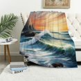 thumbnail image 1 of Chilfamy Waves Rocks Sunset Flannel Throw Blanket for Couch Sofa Bed Office Decor All Seasons Gift 50x60in, 1 of 6