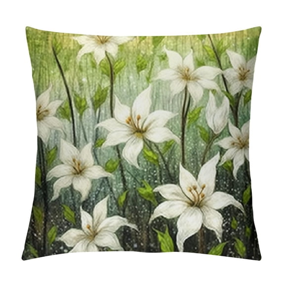 Chilfamy White Flowers Grass Pillow Covers for Couch Sofa Indoor Outdoor Aesthetic Decorative High-Quality 1PC 22x22in