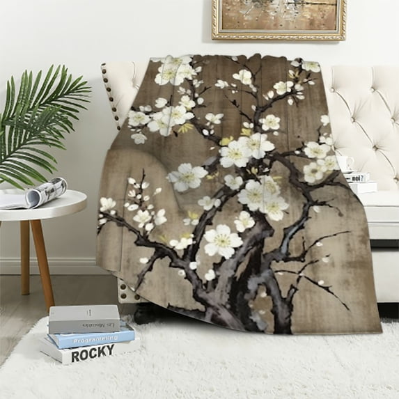 Chilfamy White Flowers Throw Blanket Bedding Cozy Lightweight for Couch Sofa Bed All Seasons Gift 40x50in