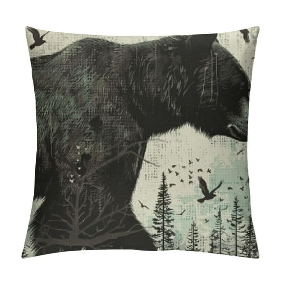Chilfamy Wild Bear Throw Pillow Cover Rustic Pine Trees Pillow Cover for Girls,Woodland Animals Cushion Case Vintage Brown Lodge Cabin Wildlife Bear Paw Farmhouse Decor 18x18in
