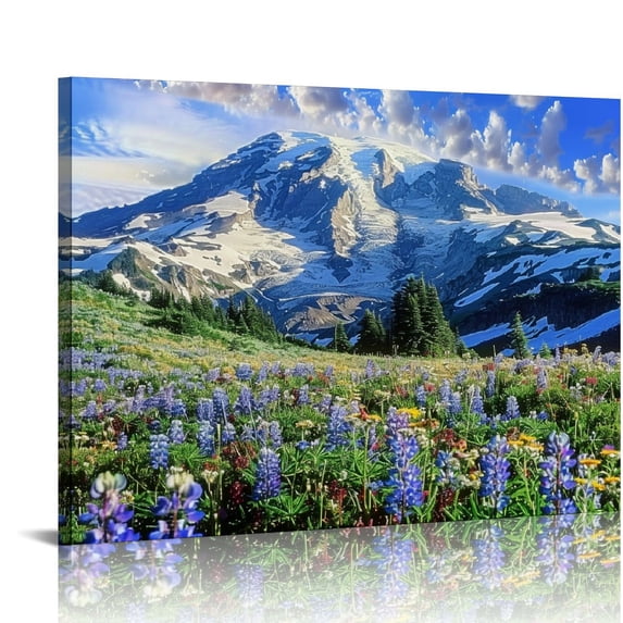Chilfamy Wildflowers Snow Canvas Ready to Hang Wall Decor for Home Bathroom Art Decoration 16x12in