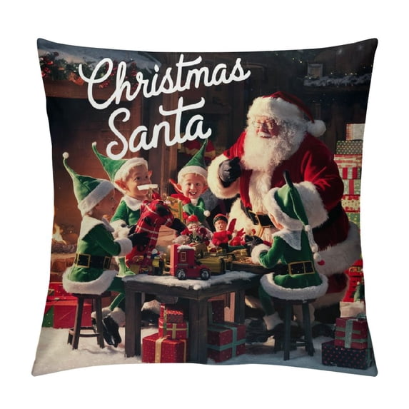 Chilfamy Winter Pillow Cover Christmas Santa Throw Pillow Case Canvas Square Cushion Decorative Cover for Sofa Bed Red White