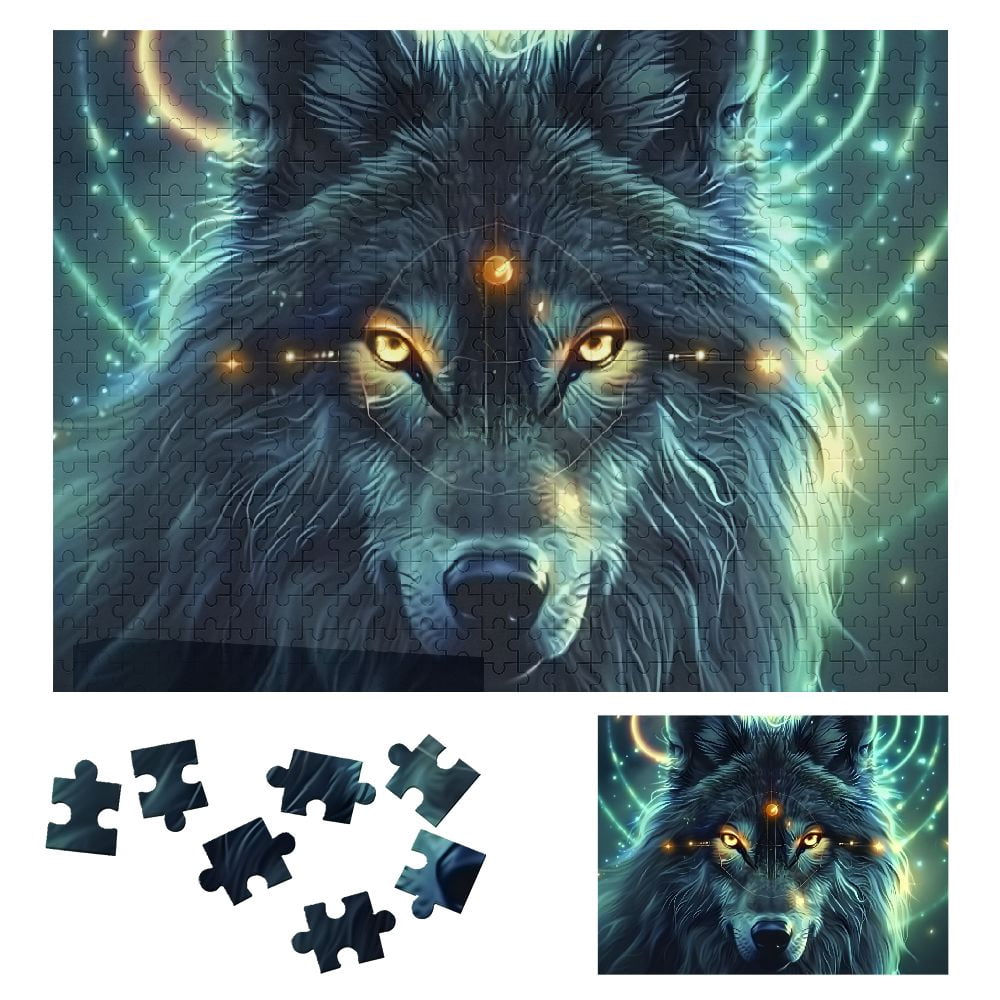 Chilfamy Wolf Glowing Eyes Circles of Light Wooden Jigsaw Puzzle for ...