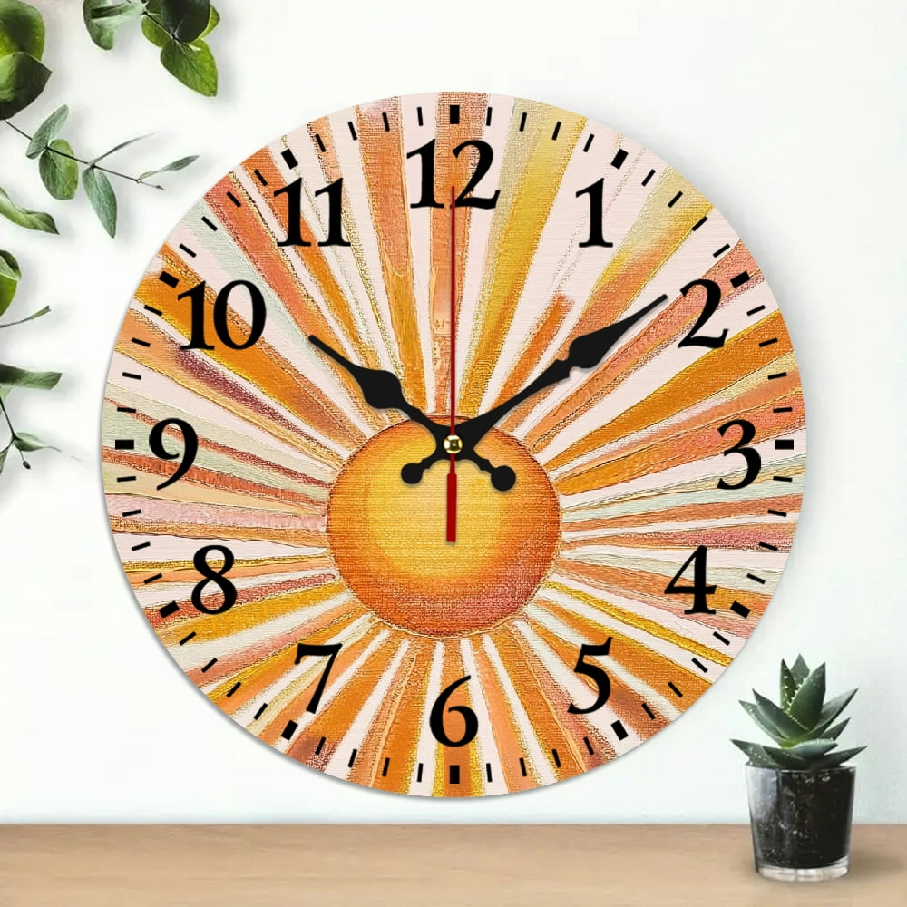 Chilfamy Wooden Wall Clock Sun Print Frameless Decor 10 Inch 10x10in ...