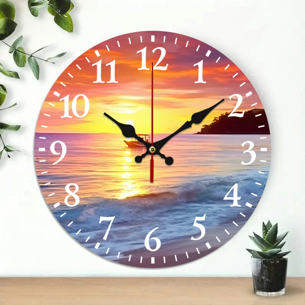 Chilfamy Wooden Wall Clock Sunset Print Frameless 10 Inch Decor 10x10in ...