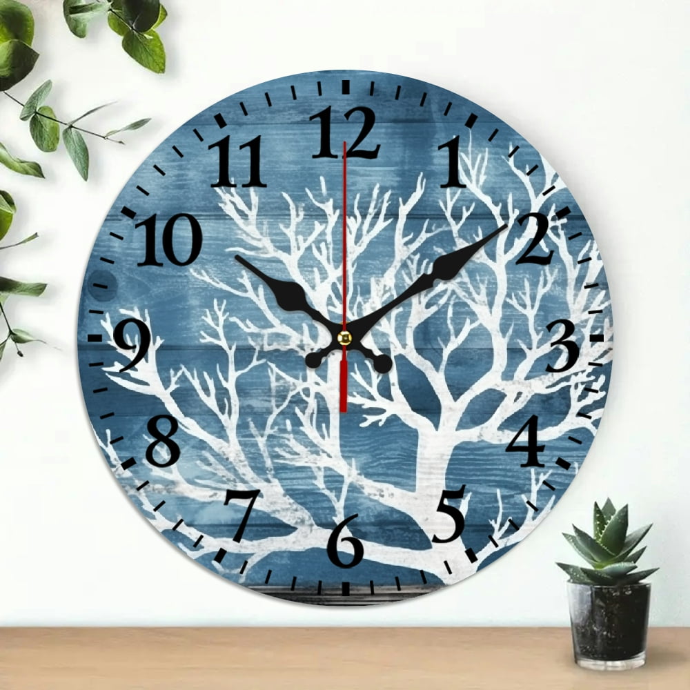 Chilfamy Wooden Wall Clock Tree Print Frameless 10 Inch Decor 10x10in ...