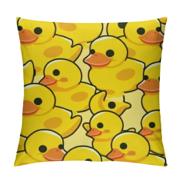 Chilfamy Yellow Ducks Square Pillow Cover Case Short Plush Sofa Bed Outdoor Decoration Zipper Closure Pillowcase 1PC 18x18in