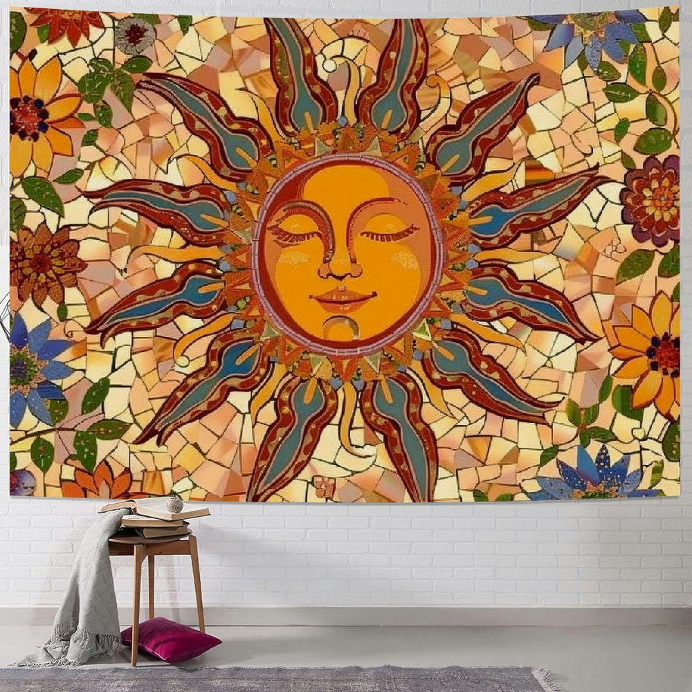 Chilfamy Yellow Sun and Moon Tapestry Hippie Indie Tapestries Boho