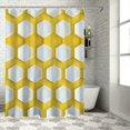 thumbnail image 1 of Chilfamy  Yellow and White Shower Curtain, Hexagonal Pattern Honeycomb Beehive Simplistic Geometrical Monochrome, Cloth Fabric Bathroom Decor Set with Hooks, Yellow White, 1 of 7
