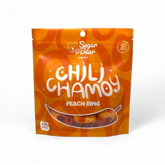 Chili Chamoy Gummy Peach Rings 4oz Pack Sweet, Spicy & Tangy Peach Flavor Candy Chamoy Coated Chewy Peach Gummies, Perfect Snack & Party Treat