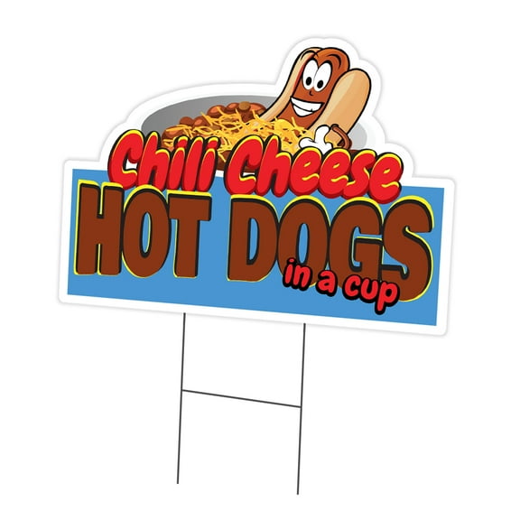 Chili Cheese Hot Dogs 18" x 24" Yard Sign & Stake | Advertise Your Business | Stake Included Double Sided Image | Made in The USA