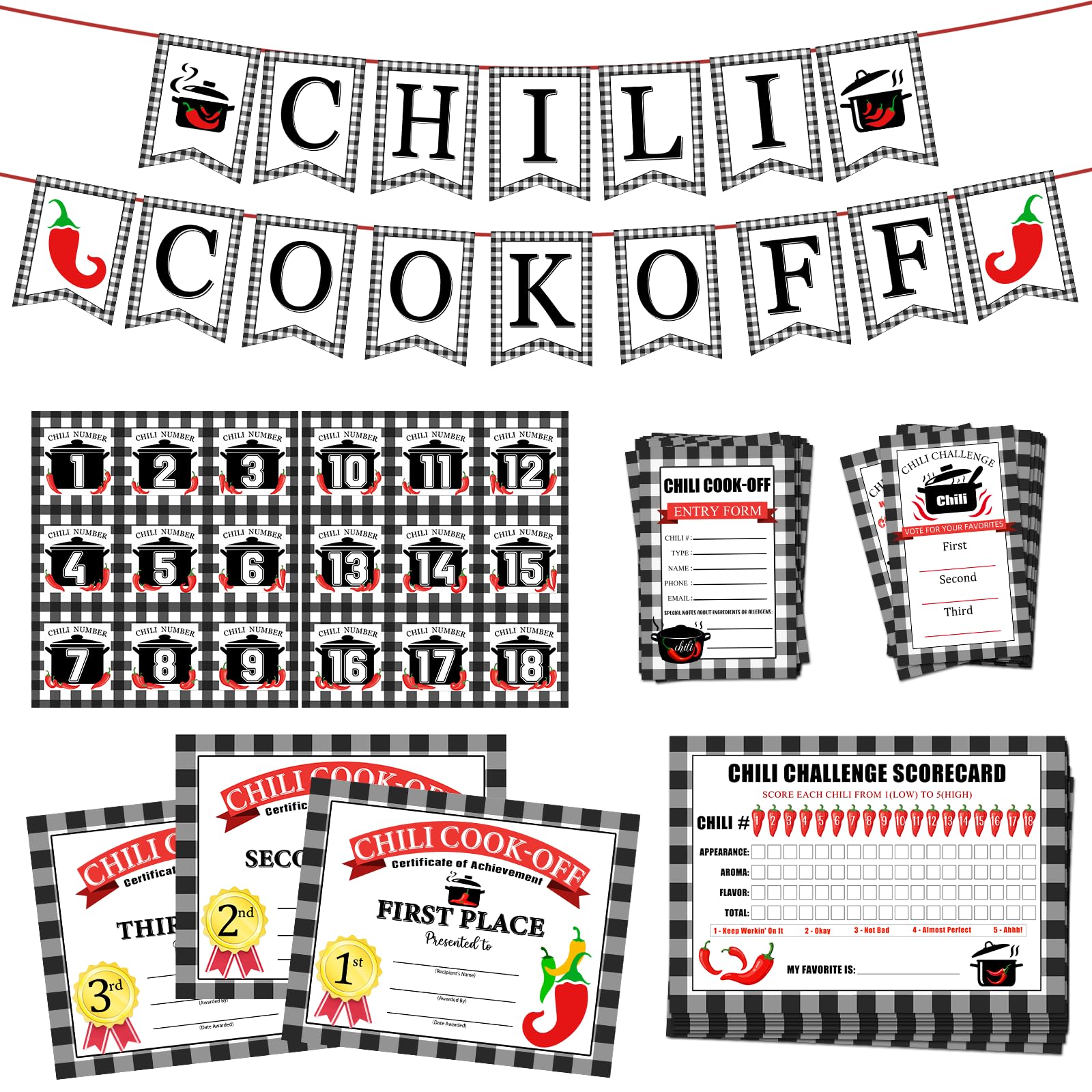 Chili Cook Off Contest Kit - Includes Ballot Box, 60 Voting Cards & 3 Award Sashes For Party Decor & Prizes