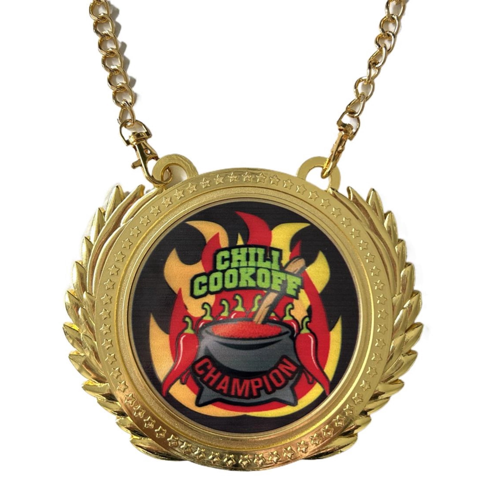Chili Cook Off Cooking Champion Metal Medal 6.3 X 5.5 Inches with Championship Necklace Awards Chain 31.5 Inch