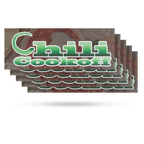Chili Cook Off Vinyl Decal 5 Pack of 12 Inch x 5 Inch Weatherproof Heavy-Duty Adhesive Backing | Community Events, Food Competitions, Local Fun | Made in USA