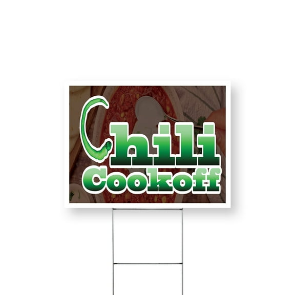 Chili Cook Off Yard Sign 12 Inch x 16 Inch Single Sided Weatherproof Heavy-Duty Plastic with Stake | Community Events, Food Competitions, Local Fun | Made in USA