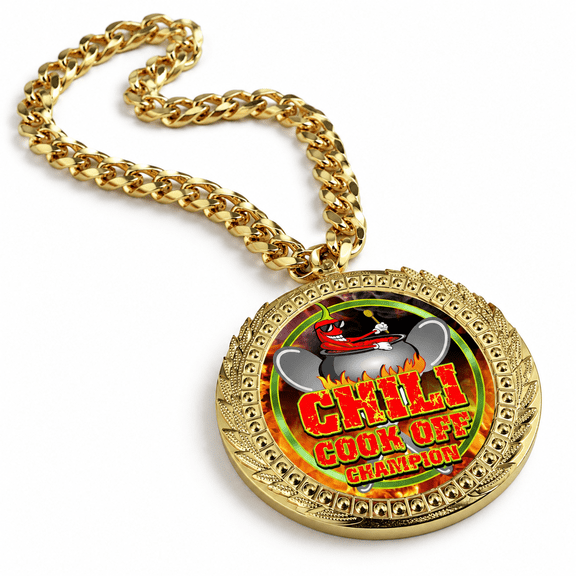 Chili Cookoff Cooking Champ Chain Trophy Award with 6x5.25 Inch Center Plaque