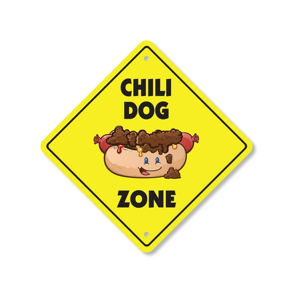 Chili Dog Plastic Crossing Sign - 12 Inch X 12 Inch Xing Sign Gift Food Meal Hot Dog Chili Sauce Snack Grilling Lunch Dinner American