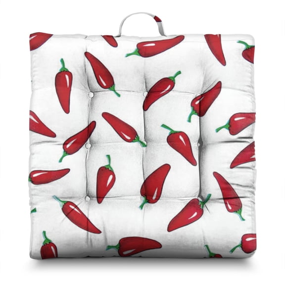 Chili Floor Pillow – 22x22 Inch Square Meditation Cushion, Dutch Velvet, Spicy Red Chili Peppers Print for Yoga & Lounge, Cute Kawaii Vegetable Pattern (Hot & Funny Cartoon Aesthetic)
