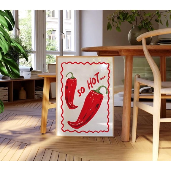 Chili Hot Pepper Art Print, Red Pepper Wall Art, Retro Kitchen Wall Decor, Funky Trendy Red Poster, Hand Drawn Apartment Print So Hot Design, Unframed Paper Poster 8x10in