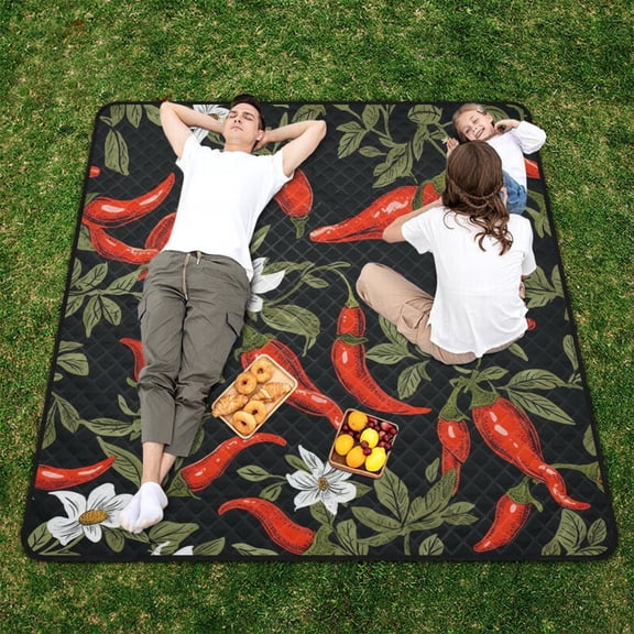 Chili Leaves Flowers Beach Blanket Outdoor Picnic Blanket 78"x 78" Waterproof Foldable for Beach Camping Travel Hiking Grass Lawn Park