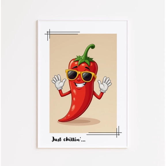 Chili Pepper Art Poster, Cartoon Kitchen Decor, Size 8x12 UNFFRAMED F03.1.7l1684