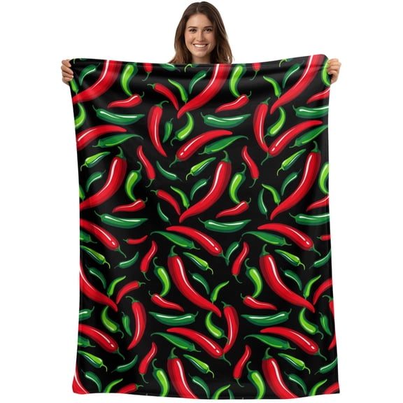 Chili Pepper Blanket Soft Cozy Warm Throw Blanket for Couch, Plush Fuzzy Flannel Blankets for Sofa, Black Mexican Food Green Red Hot Sauce Bed Blankets Lightweight Gifts for Women, 30"x40"