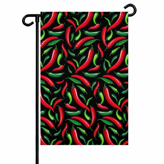 Chili Pepper Garden Flag 12x18 Inch Country Red Green Chili Pepper Black Double Sided Small Decorative Garden Flags for Outside, Outdoor Yard Porch Lawn Decoration