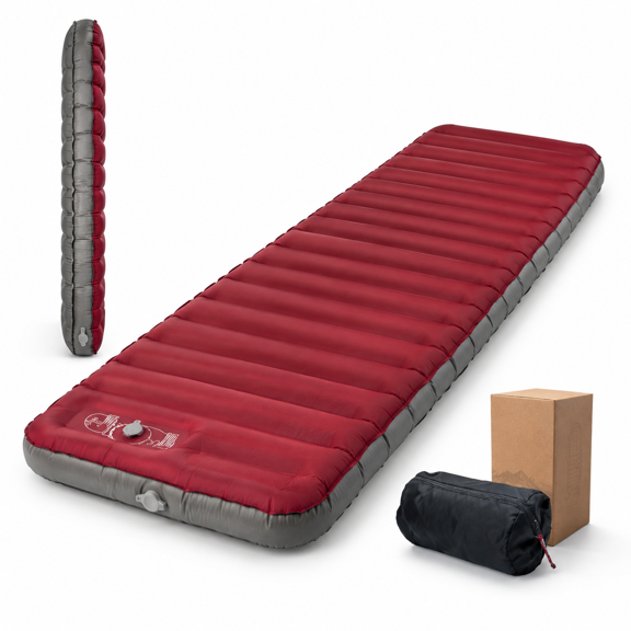 Chili Pepper Inflatable Camping Sleeping Pad with Built-in Foot Pump, 4 Inches Thick
