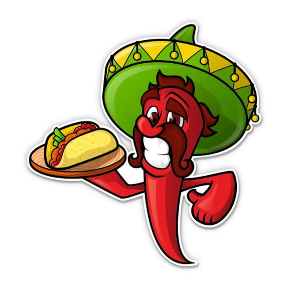 Chili Pepper Mexican Food Taco - 8" Vinyl Sticker - For Car Laptop I-Pad - Waterproof Decal