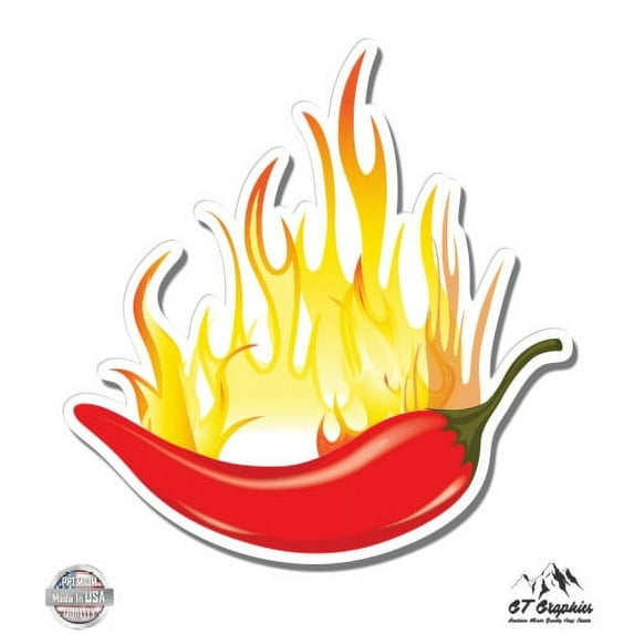 Chili Pepper On Fire - 5" Vinyl Sticker - For Car Laptop I-Pad - Waterproof Decal