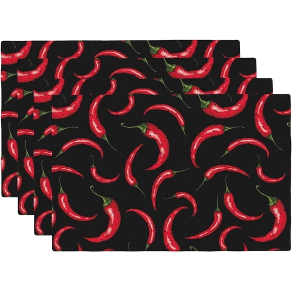 Chili Pepper Placemats Set of 4 Red Hot Chili Pepper Black Linen Place Mats Washable Table Mats 12x18 Inch for Kitchen Dining Decoration