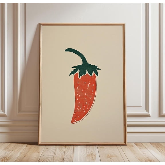 Chili Pepper Poster Minimal Kitchen Wall Art Green Red Pepper Decor, Unframed Poster