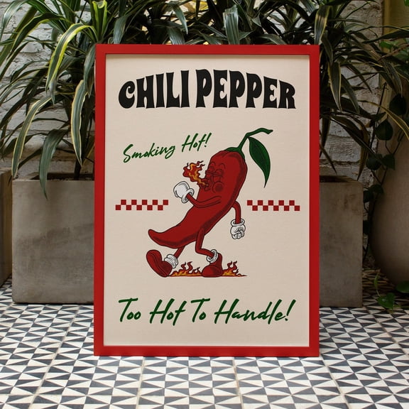 Chili Pepper Poster, Red Wall Art, Too Hot To Handle Print, Diner Decor, Trending Wall Art, Kitchen Decor, Minimal Art Prints, Gift Her UNFRAMED PAPER POSTER, Home Decor, Living Room Dercor