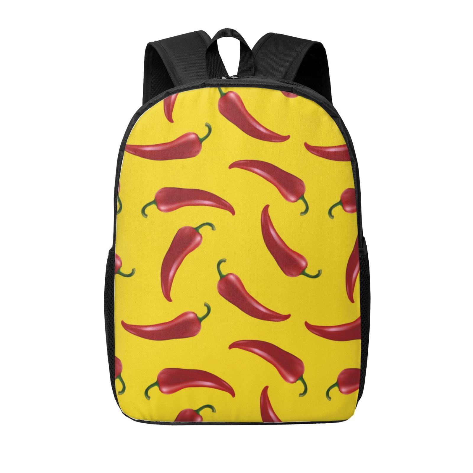 Chili Pepper Print yellow Backpack for School, 17 Inches Bookbag School