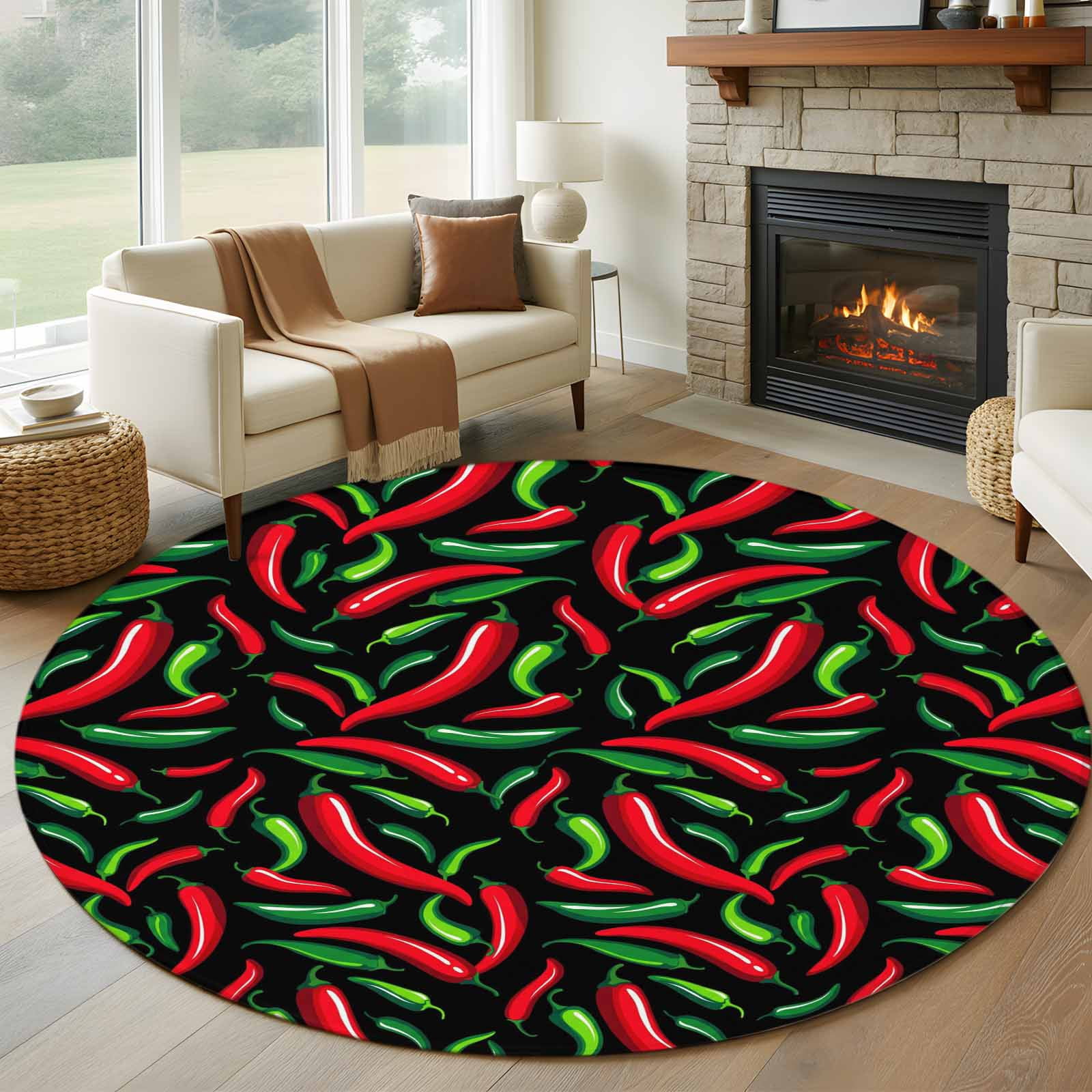 Chili Pepper Round Rugs for Living Room 6ft Country Red Green Chili ...