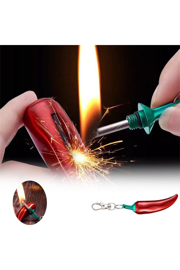 Chili Pepper Shaped Windproof Kerosene Lighter Keychain â Compact Refillable Metal Fire Starter for Camping Hiking â Unique Portable EDC Tool ( Not Included)