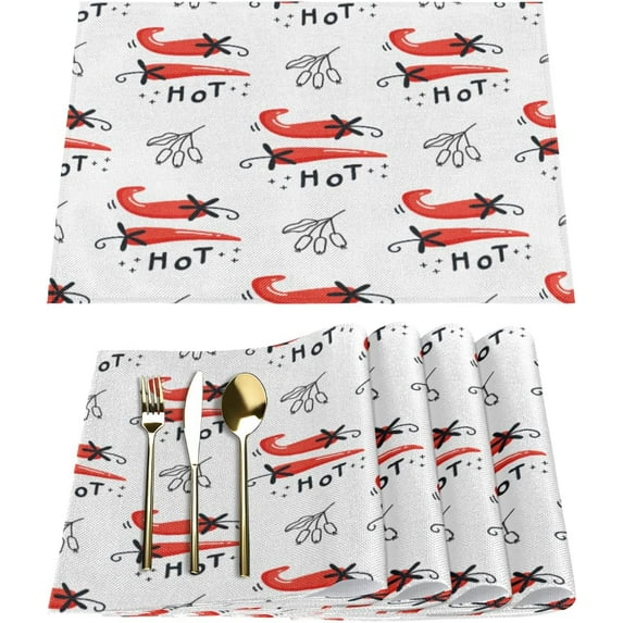 Chili Pepper Theme Placemats Set of 4 Rectangle Table Mats Washable Heat-Resistant Place Mat for Kitchen Dining Table Decor Indoor Outdoor
