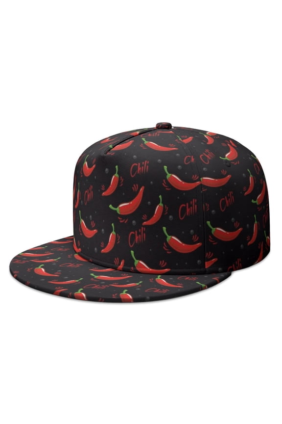 Chili Pepper Trucker Hat - Cartoon Spicy Vegetable Design Flat Brim Snapback, Fun Red Hot Aesthetic