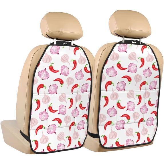 Chili Pepper onion garlic Mats Back Seat Protectors, Car Seat Protector Vehicle Organizers Waterproof Cover Back Seat Cover for Kids with 3 Storage Pockets 2 Pack