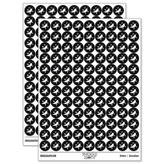 Chili Pepper with Swirls Fiesta 200+ Round Stickers - Black - Gloss Finish - 0.50" Size