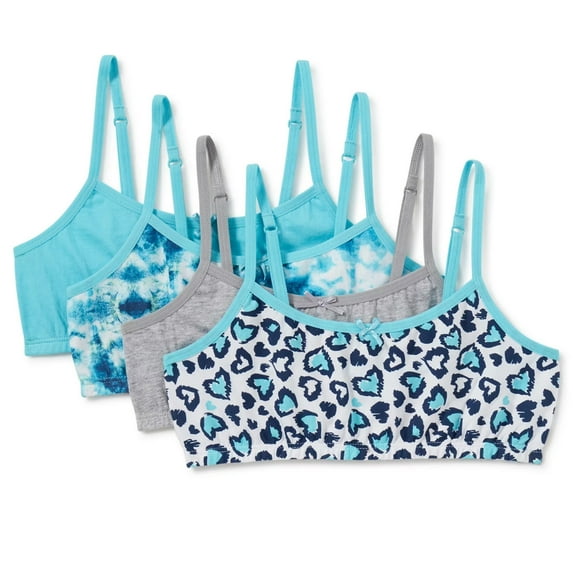 Chili Peppers Girls' Sports Bra Set, Comfortable Training Bras; Adjustable Cotton Bralette, 4-Pack