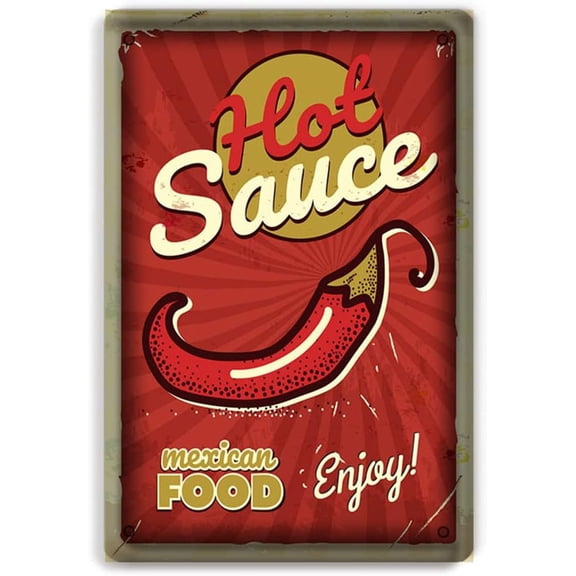 Chili Sauce Tin Sign Metal Poster Vintage Wall Decor Restaurant Mexican Food Extra Hot Sauce, for Pub Restaurants Cafe Club Plaque Man Cave Wall 8x12 Inch