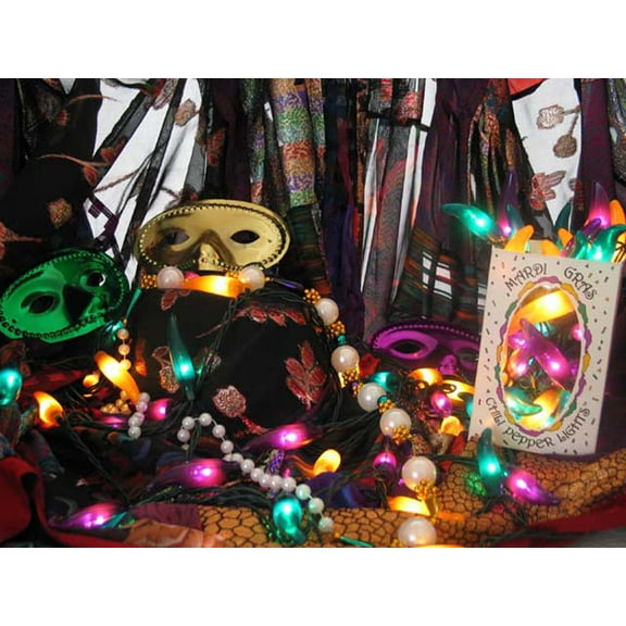 Chili pepper string lights - LED 50 lights - Mardi Gras Style - green, yellow, purple - made in AMERICA - Free Ship