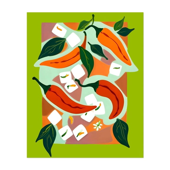 Chilies & Ice Cubes - India Photography Modern Art Abstract Pop Art Fruit Kitchen Decor Geometric Botanical Unframed Wall Art Print 36 x 48 inches