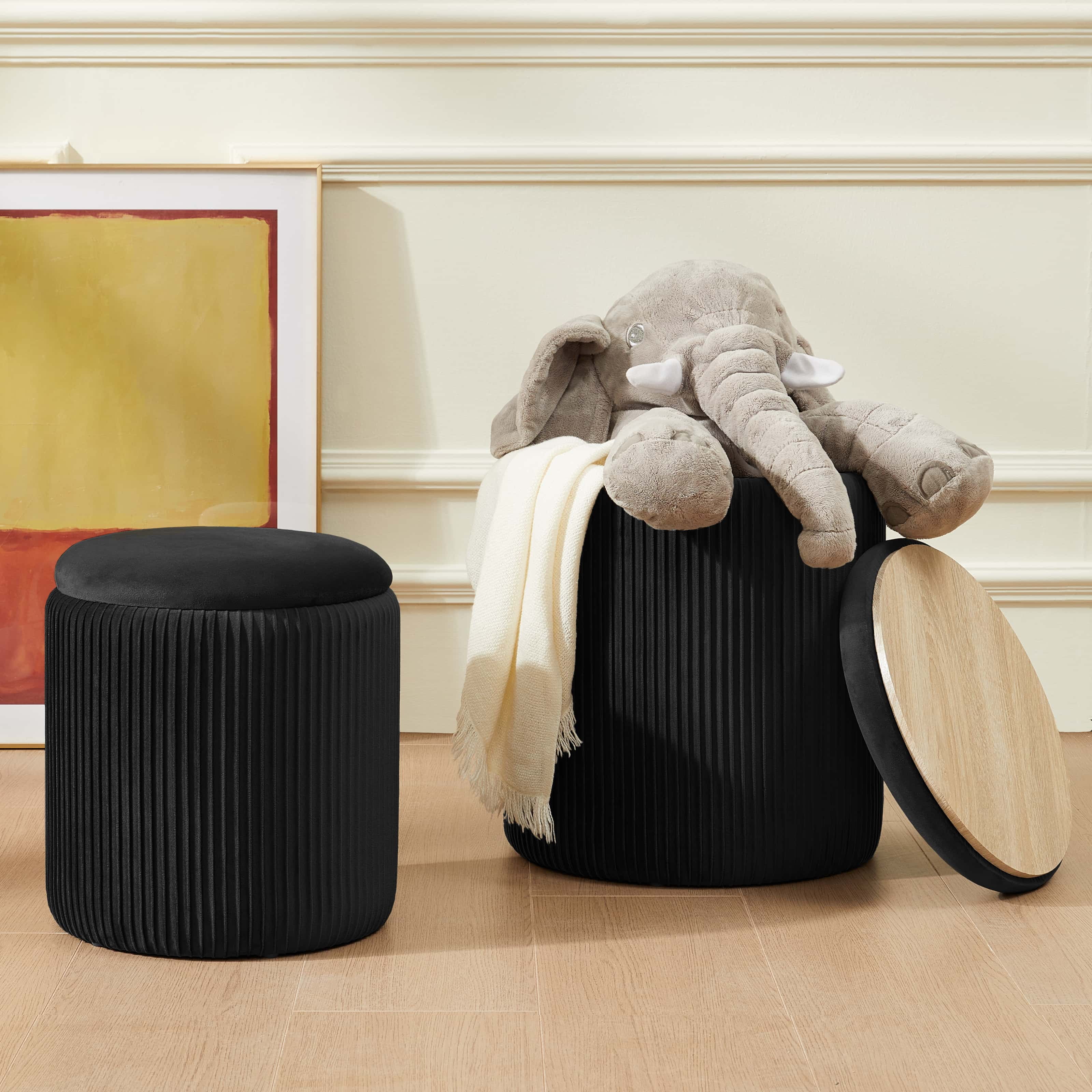 Chilihom Round Ottoman with Storage Set of 2 Upholstered Velvet Vanity ...