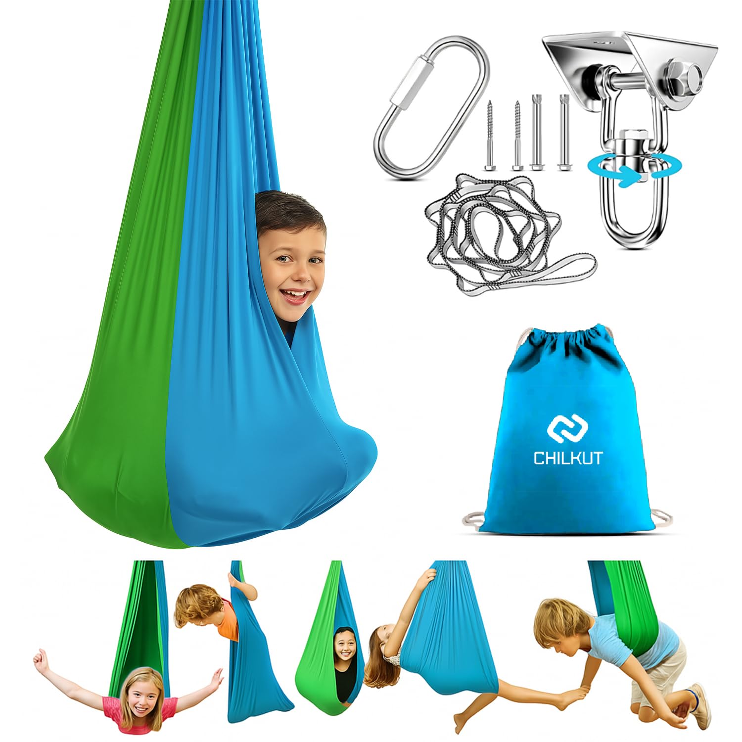 Chilkut Sensory Swing for Indoor & Outdoor Use, 220lb Capacity, Double Layer Fabric with 360 Rotation, Indoor Swing for Kids & Adults, Durable and Comfortable C80