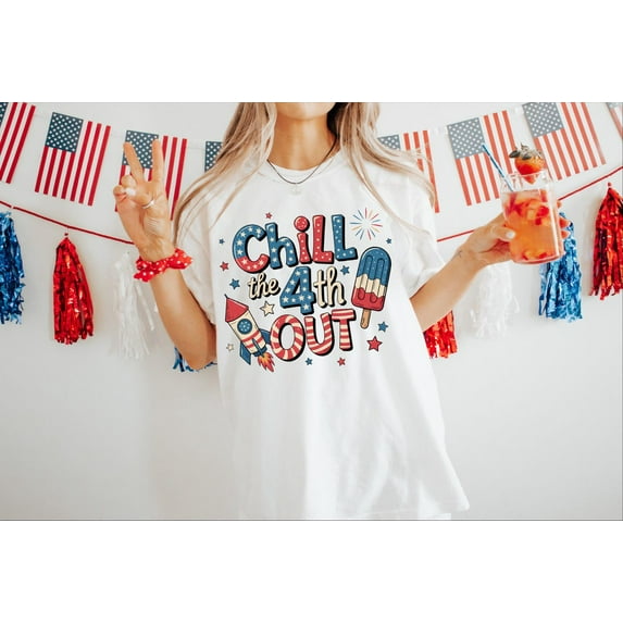Chill The 4th Out Shirt, Retro Happy 4th of July Tee, Vintage USA Patriotic T-shirt, American Flag and Fireworks, American Popsicle Tshirt All Size S-5XL