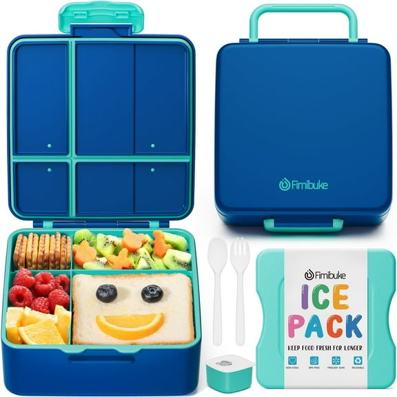 Chill Bento Box, Leak Proof Lunch Box with Ice Pack Keep Food Cold, 4 Compartment Lunch Container with Utensils, Nautica Blue